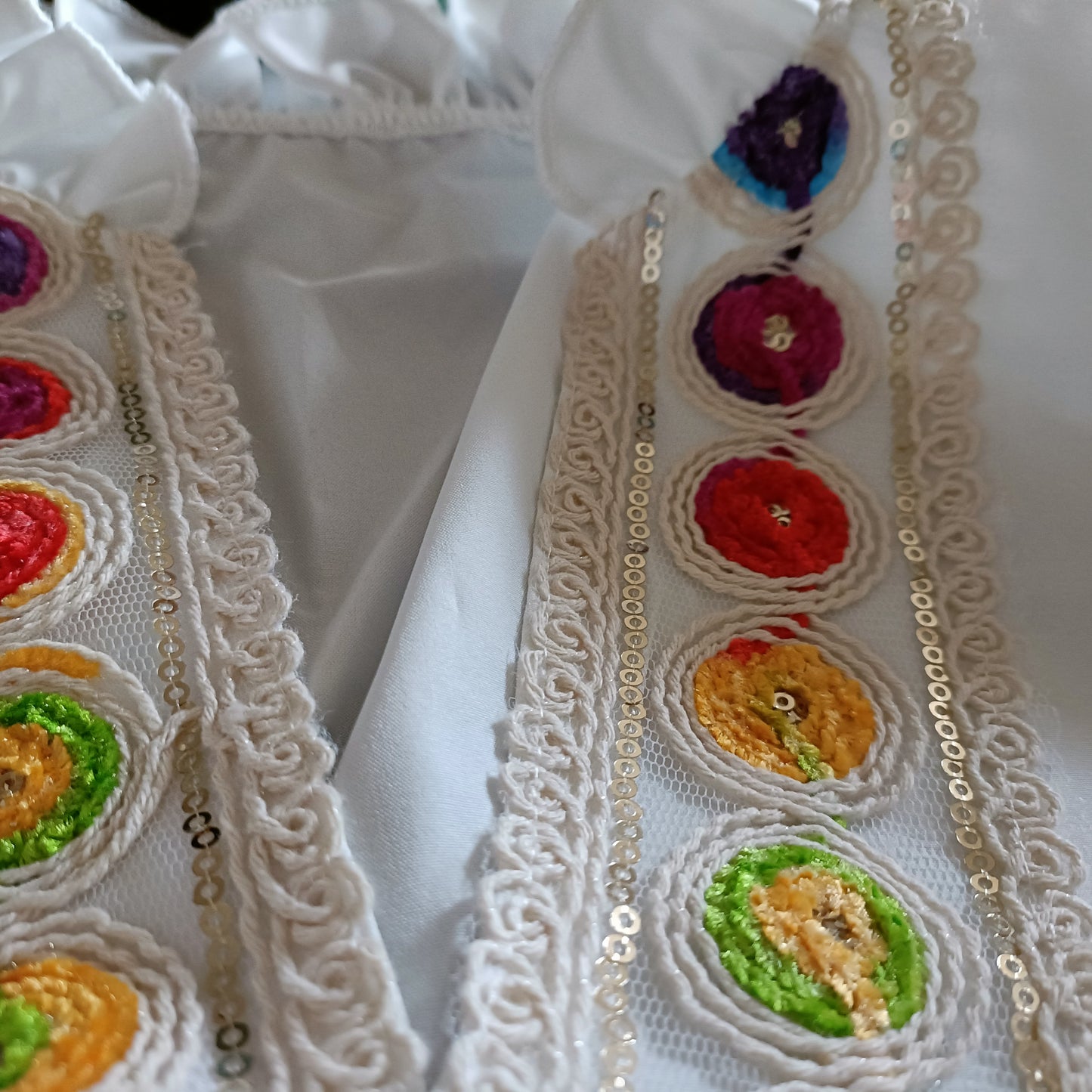 White Blouse with Multi Colour Embroidery Detail