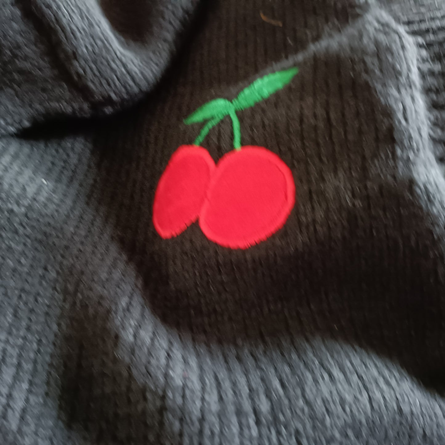 Black Crop Cardigan with Cherry Applique