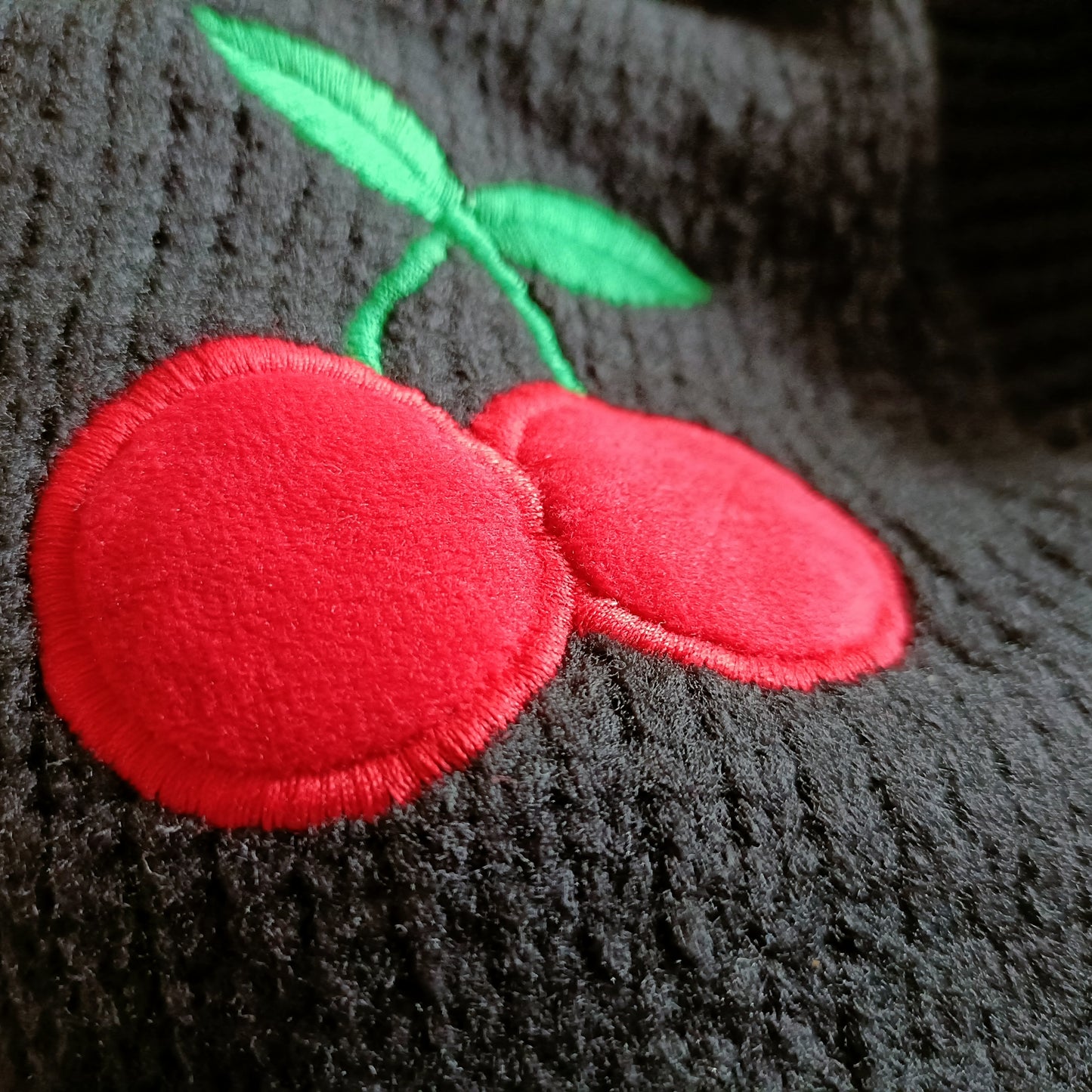 Black Crop Cardigan with Cherry Applique