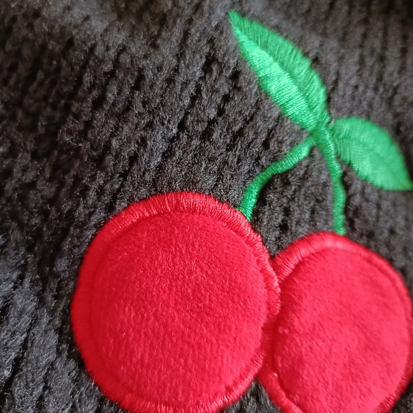 Black Crop Cardigan with Cherry Applique