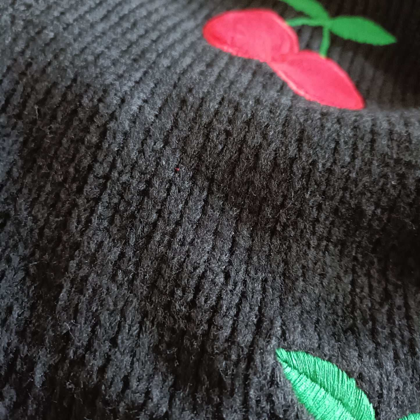 Black Crop Cardigan with Cherry Applique
