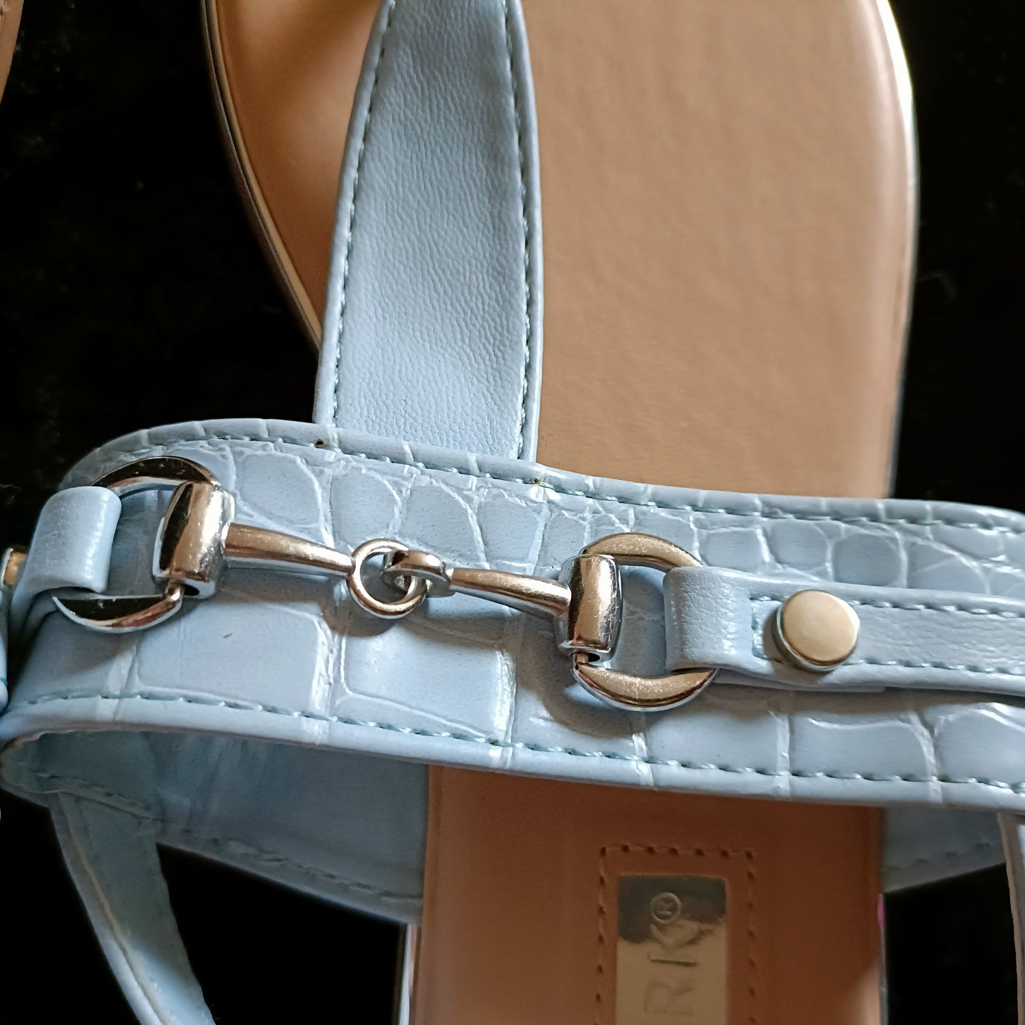 Light Blue T Strap Sandal with Metal detail and Buckle closure