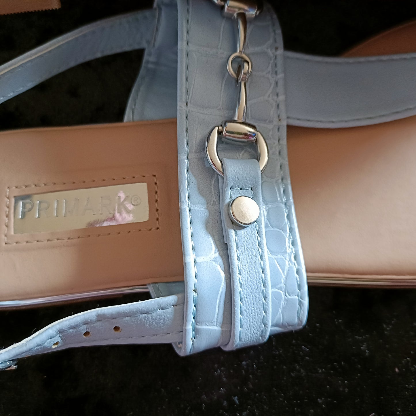 Light Blue T Strap Sandal with Metal detail and Buckle closure