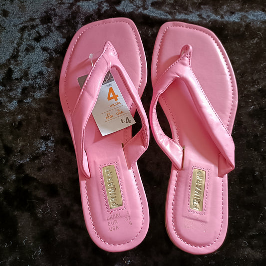 Pink Cushioned Strap Flip Flops with Square Front