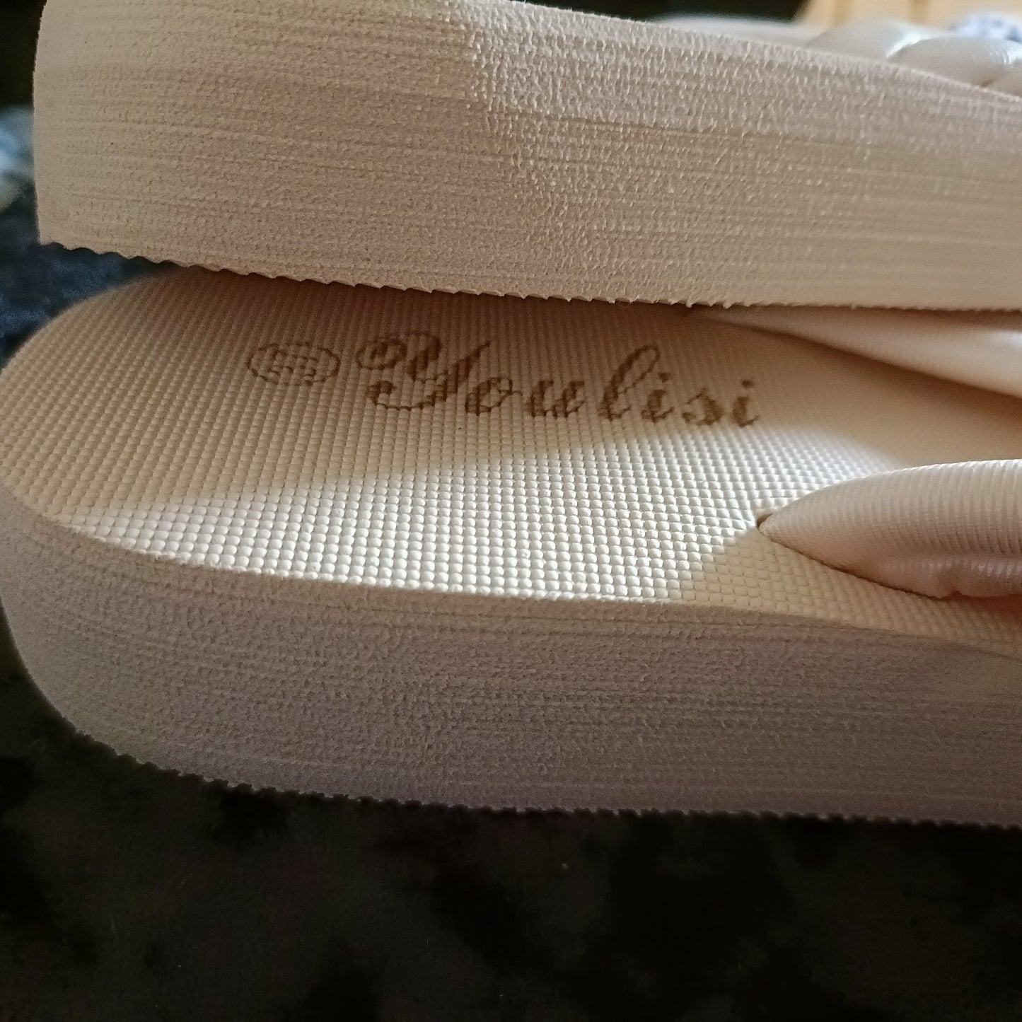 Cream Chunky Flip Flops with Bow Detail and Chunky Cushioned Strap