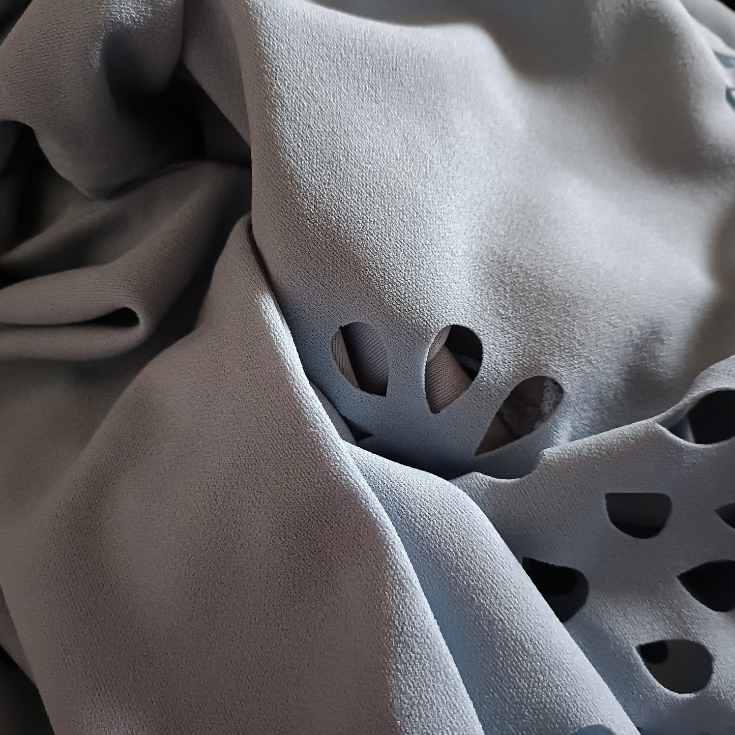 Blue Open Front Jacket with Eyelet Lace Hem