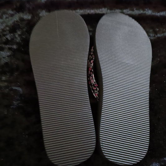 Black Wedge Flip Flops with Floral Strap