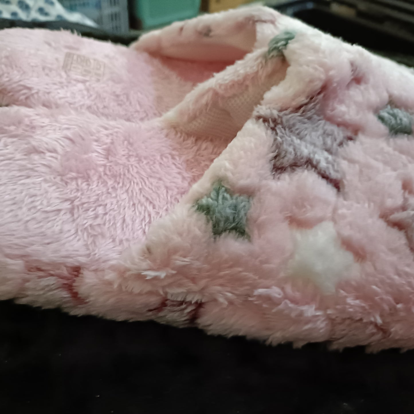 Pink Fluffy Slippers with Grey Star Accents