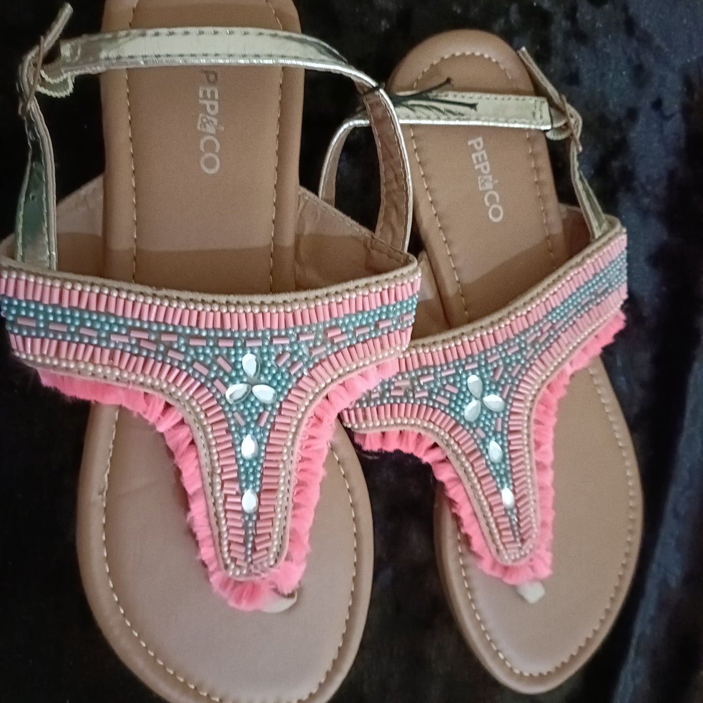 Beaded T Bar Sandals
