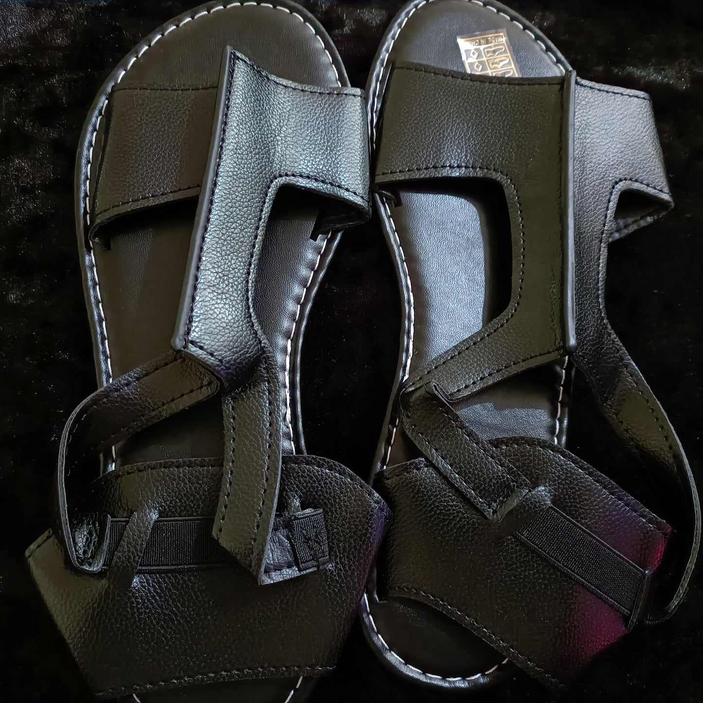 Black Flat T Bar Sandals