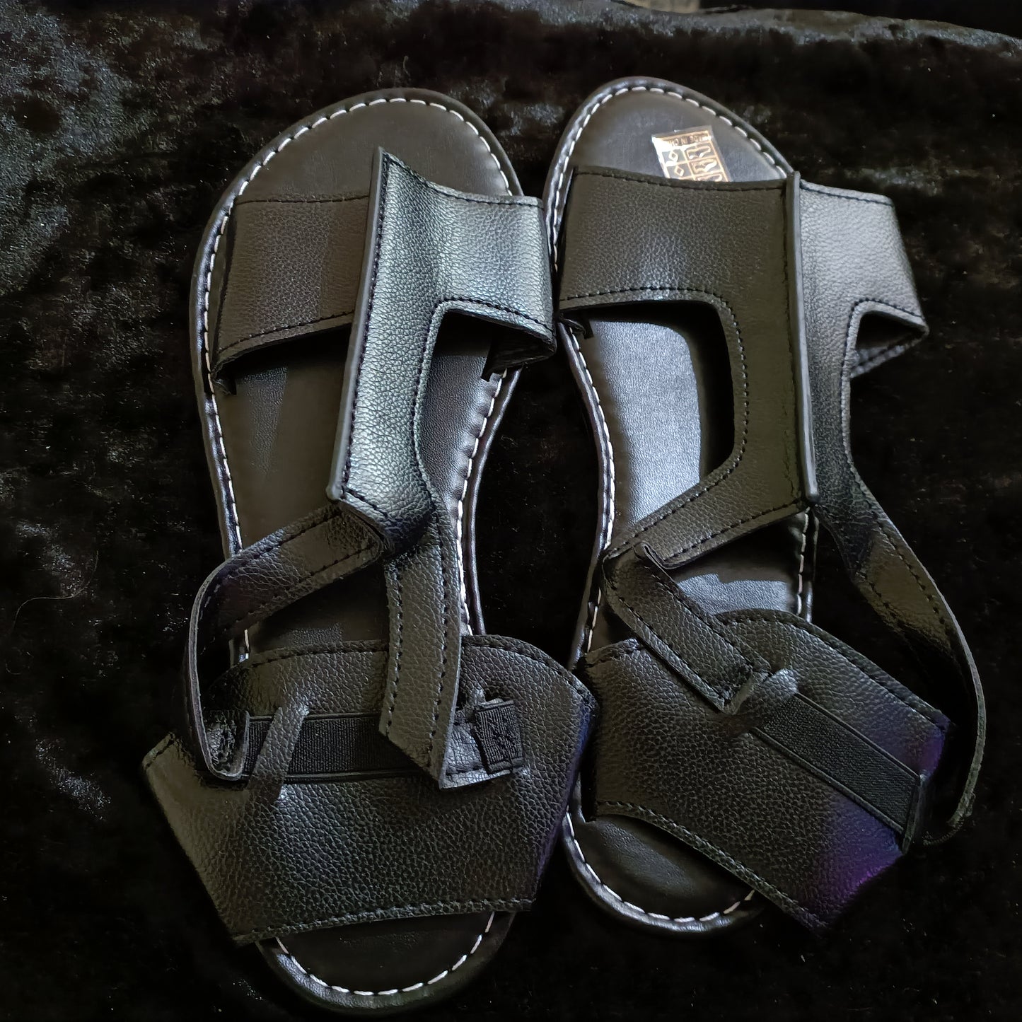 Black Flat T Bar Sandals