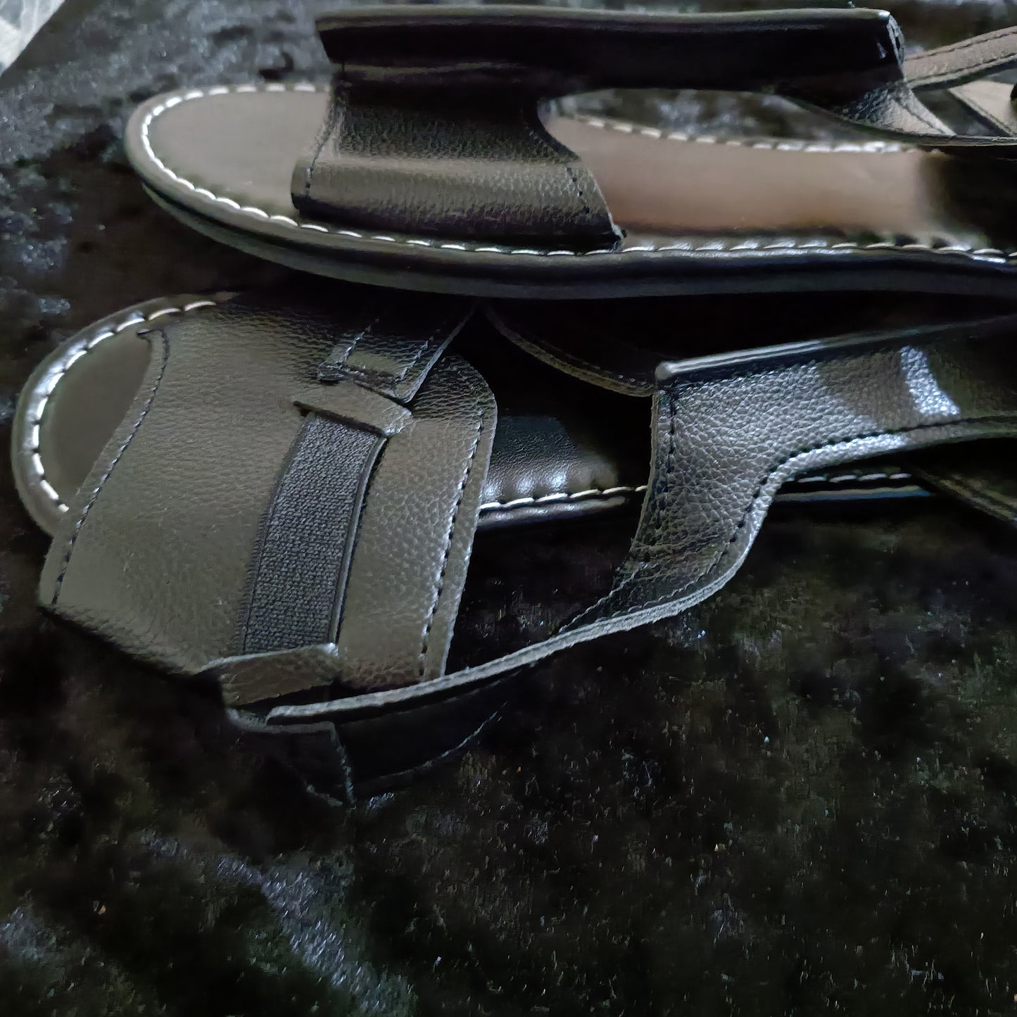 Black Flat T Bar Sandals