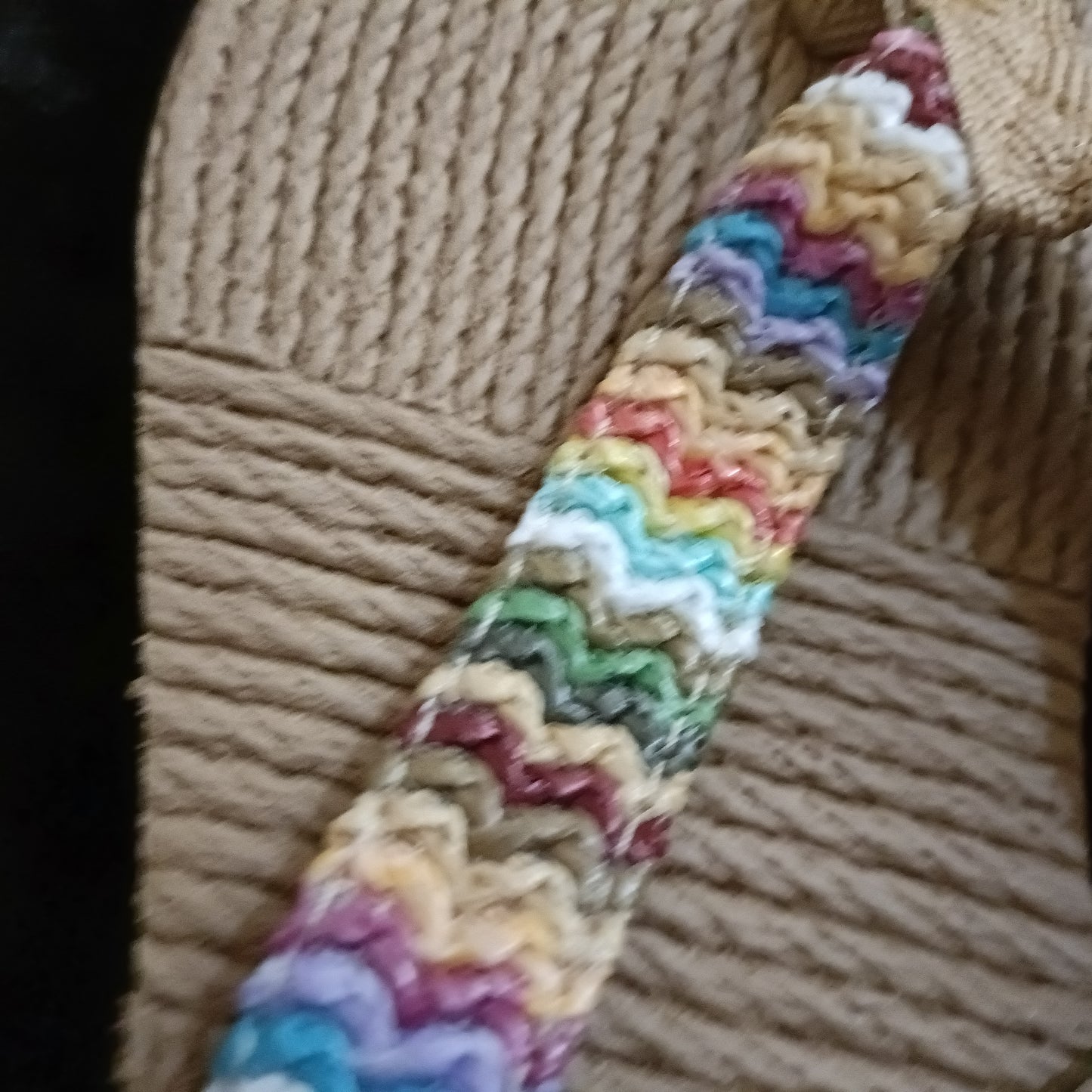 Neutral/Beige Wedge Flip Flops with Pastel Multi Coloured Strap