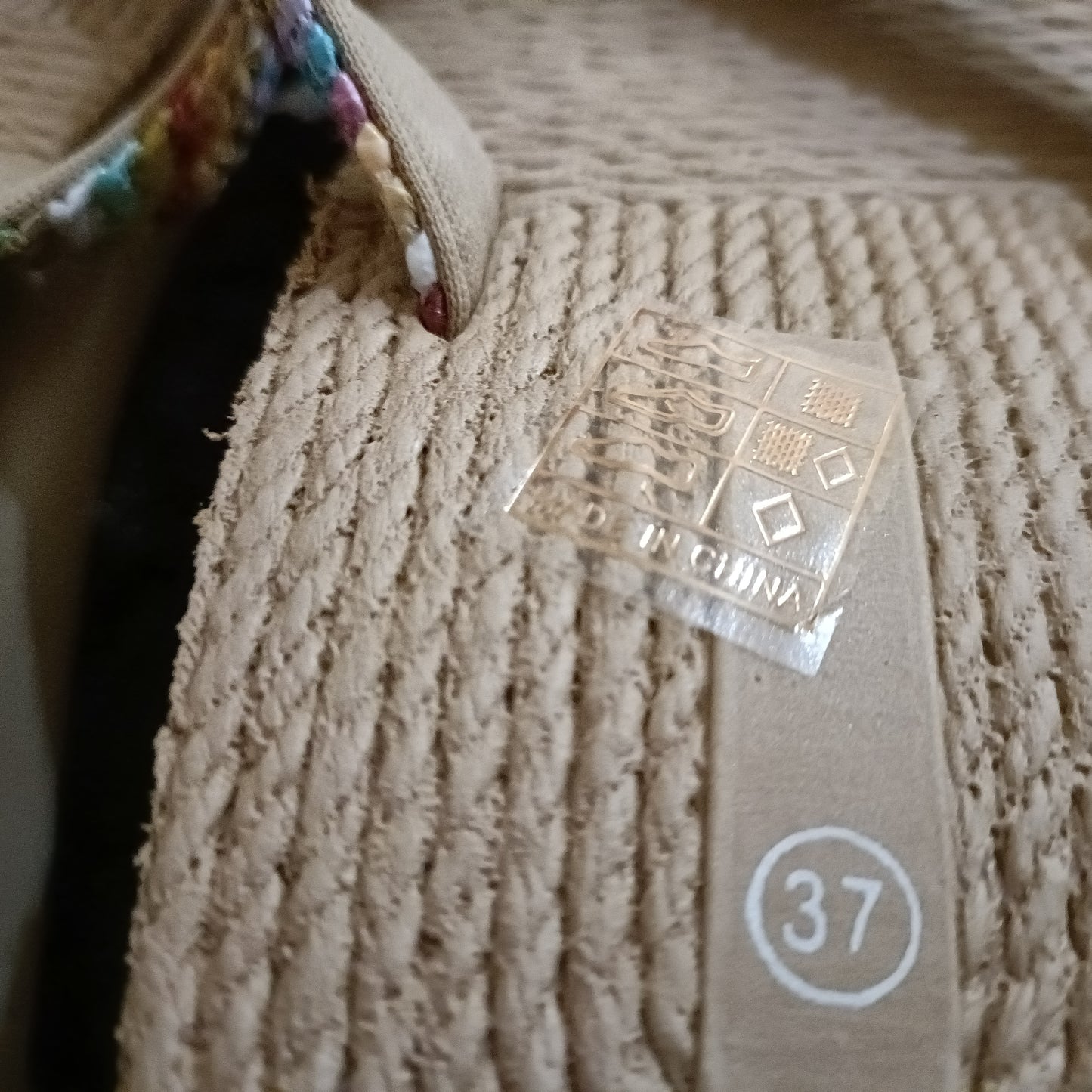 Neutral/Beige Wedge Flip Flops with Pastel Multi Coloured Strap