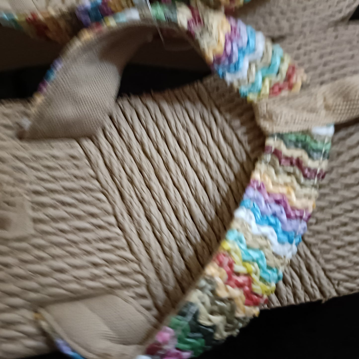 Neutral/Beige Wedge Flip Flops with Pastel Multi Coloured Strap