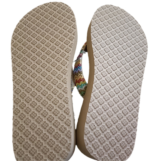 Neutral/Beige Wedge Flip Flops with Pastel Multi Coloured Strap