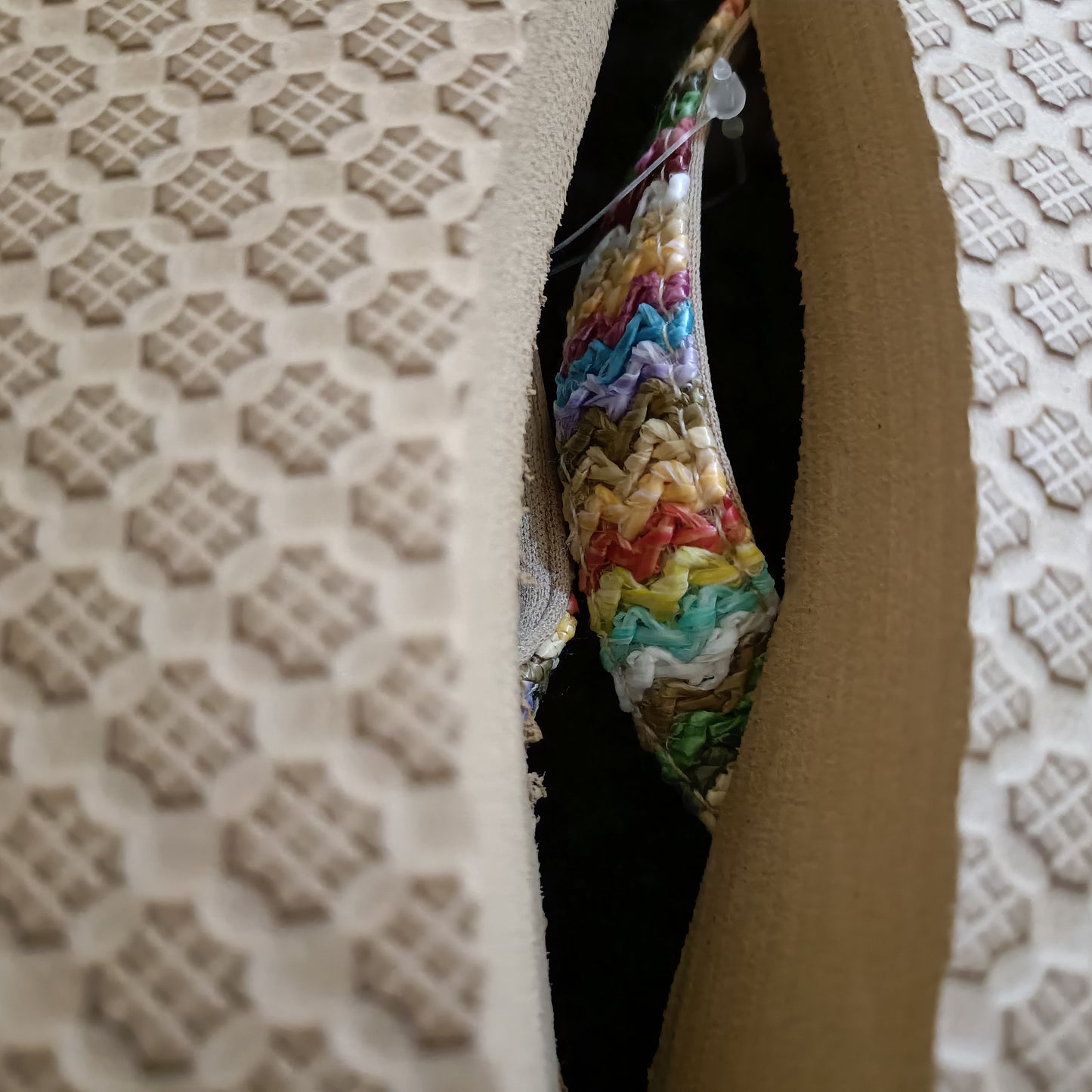 Neutral/Beige Wedge Flip Flops with Pastel Multi Coloured Strap