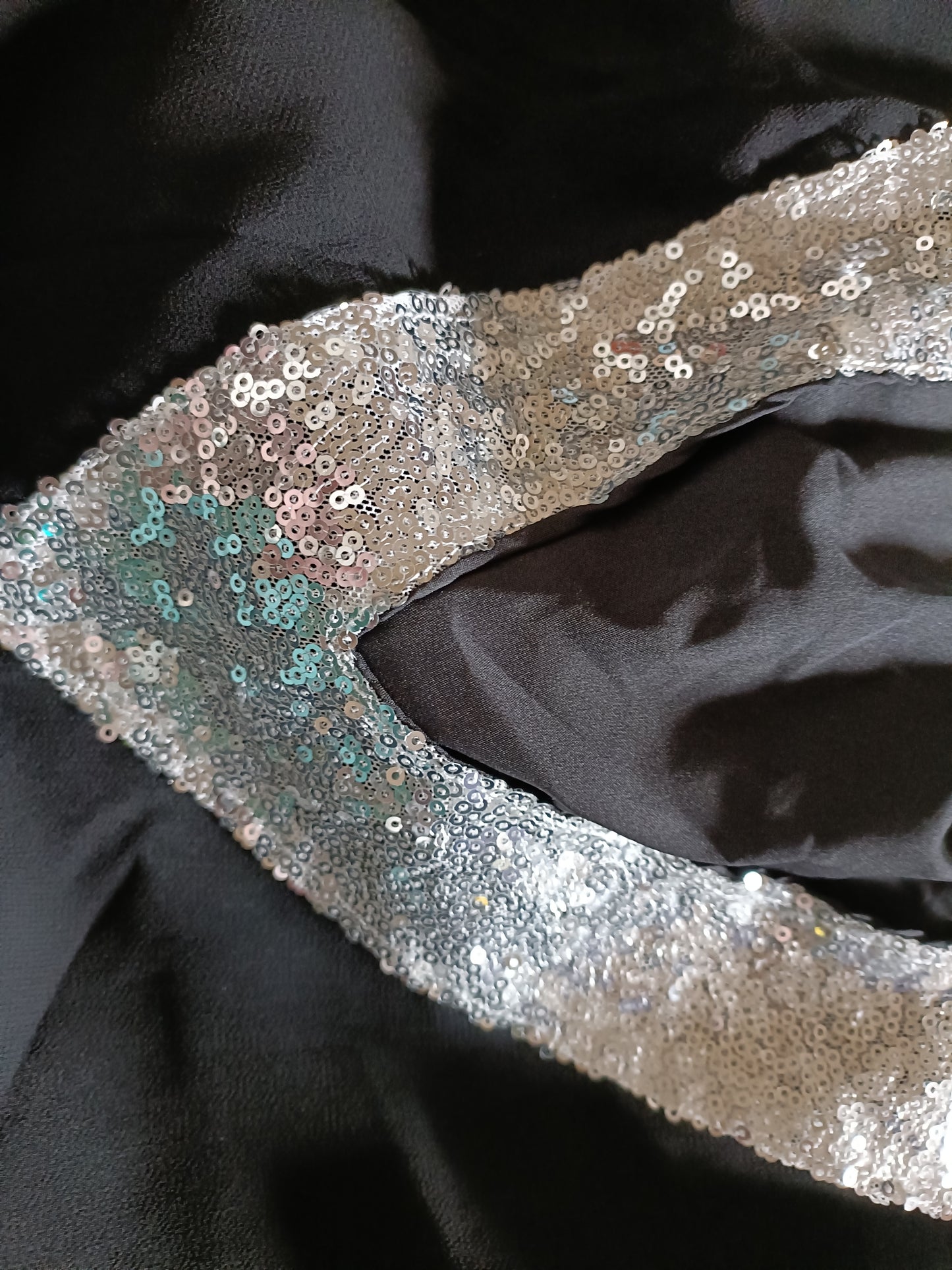 Black Long Sleeve Top with Sequin Neck and Cuff Detail
