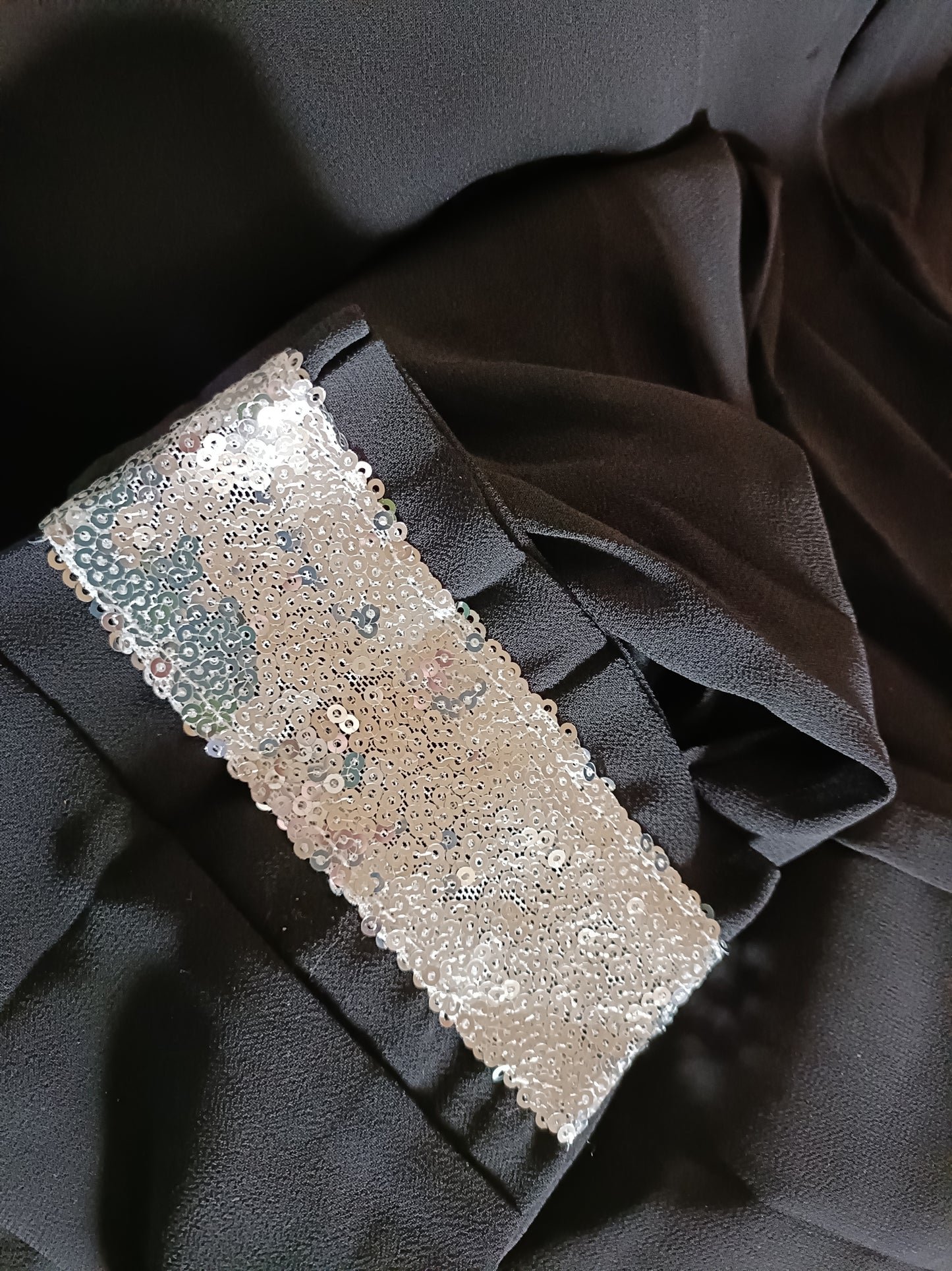 Black Long Sleeve Top with Sequin Neck and Cuff Detail