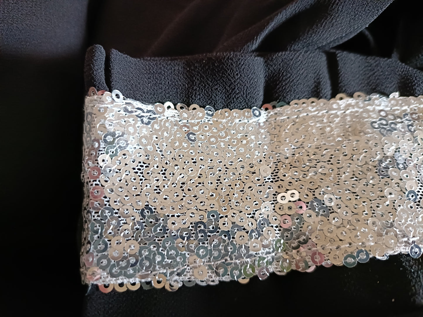 Black Long Sleeve Top with Sequin Neck and Cuff Detail