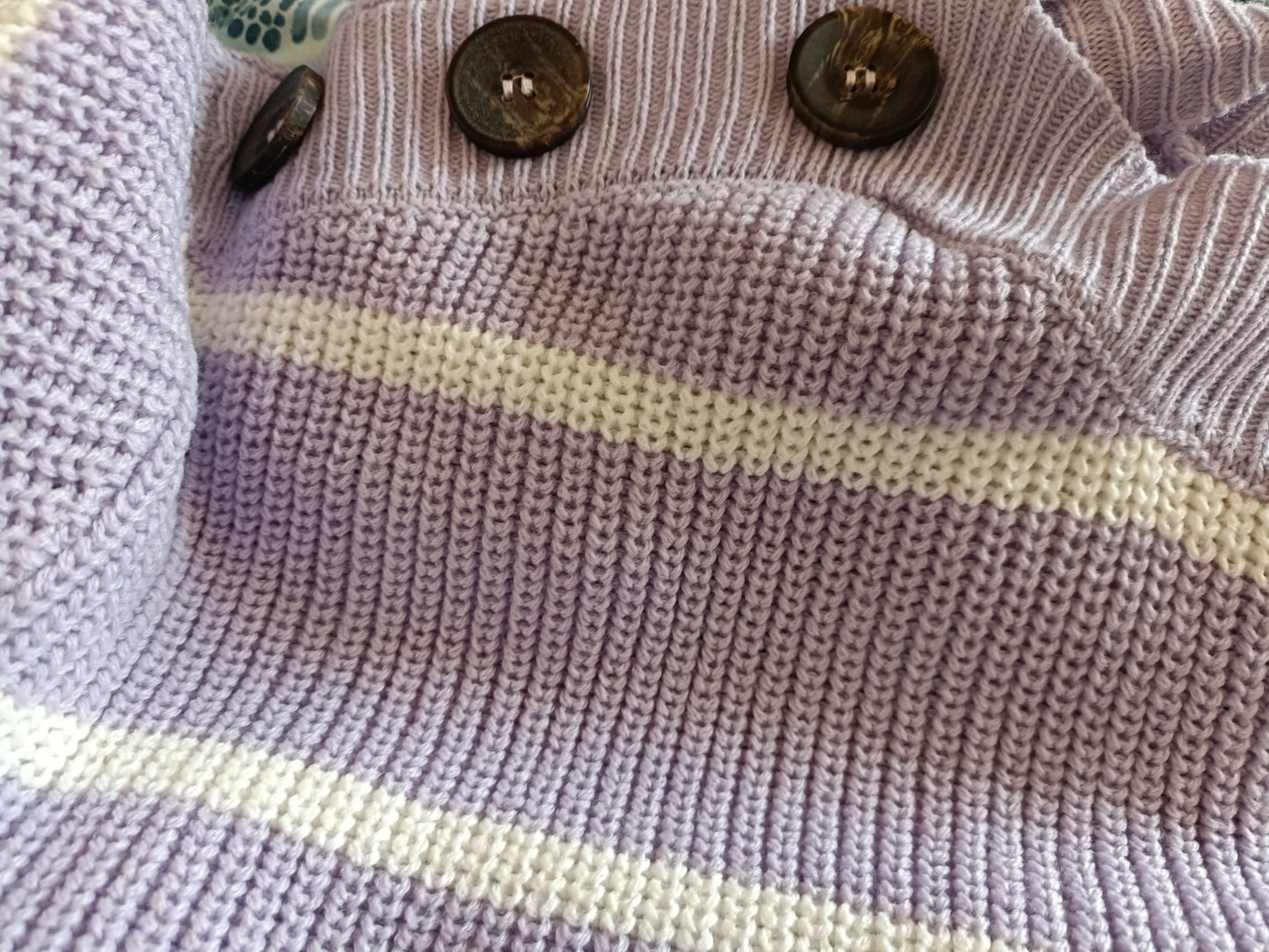 Lilac Jumper with White Stripe and Shoulder Button Detail