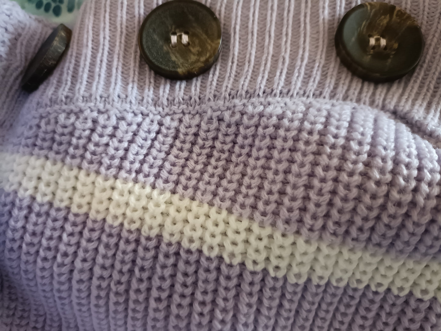 Lilac Jumper with White Stripe and Shoulder Button Detail