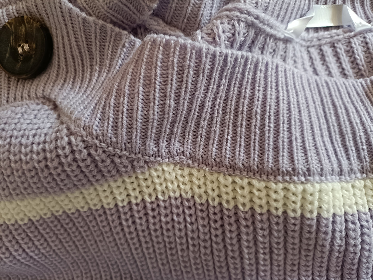 Lilac Jumper with White Stripe and Shoulder Button Detail