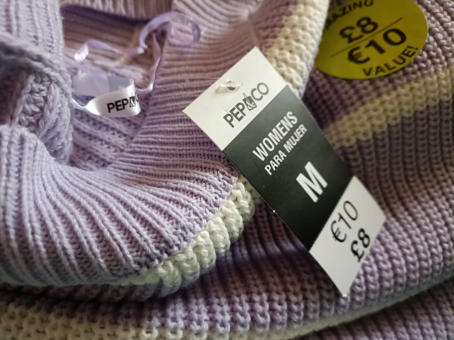 Lilac Jumper with White Stripe and Shoulder Button Detail