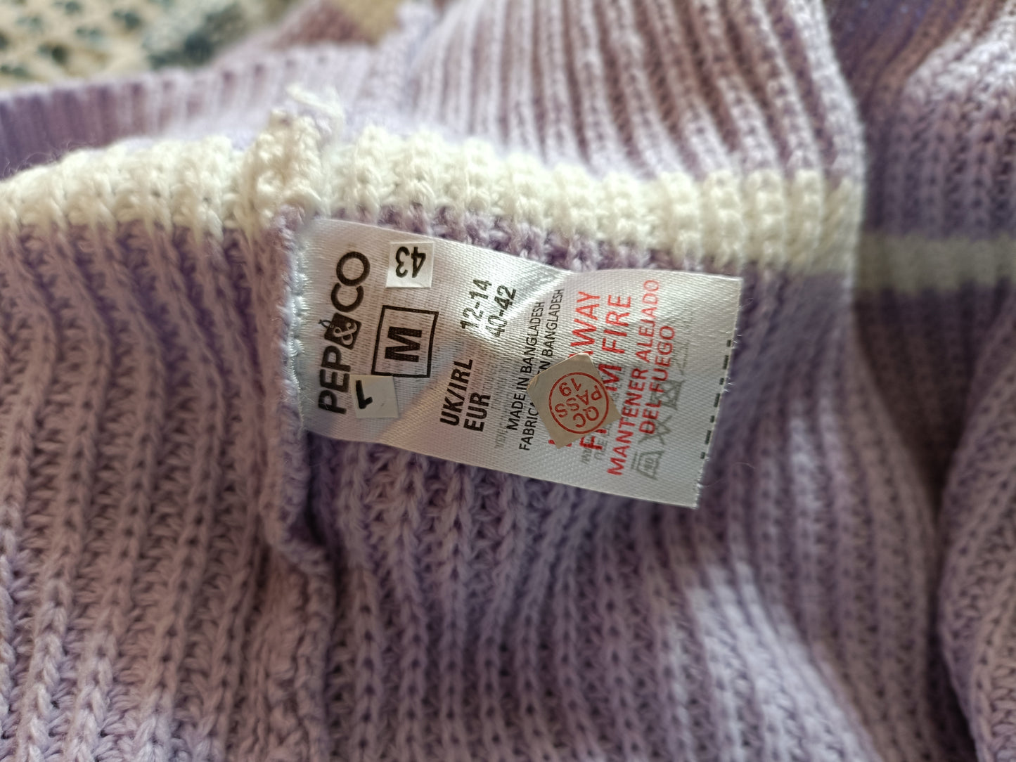 Lilac Jumper with White Stripe and Shoulder Button Detail