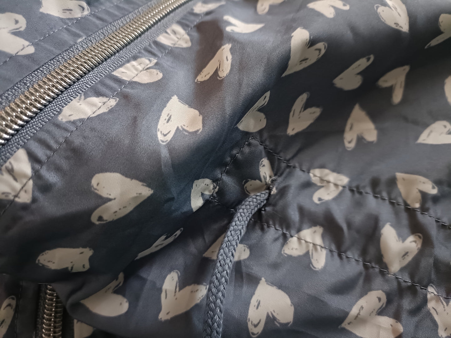 Grey Parka with Heart Print