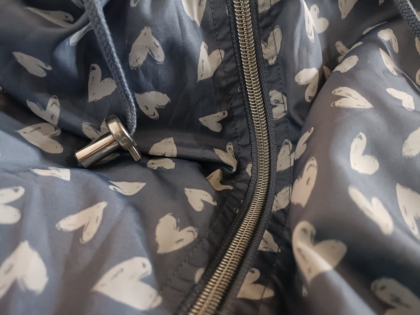 Grey Parka with Heart Print