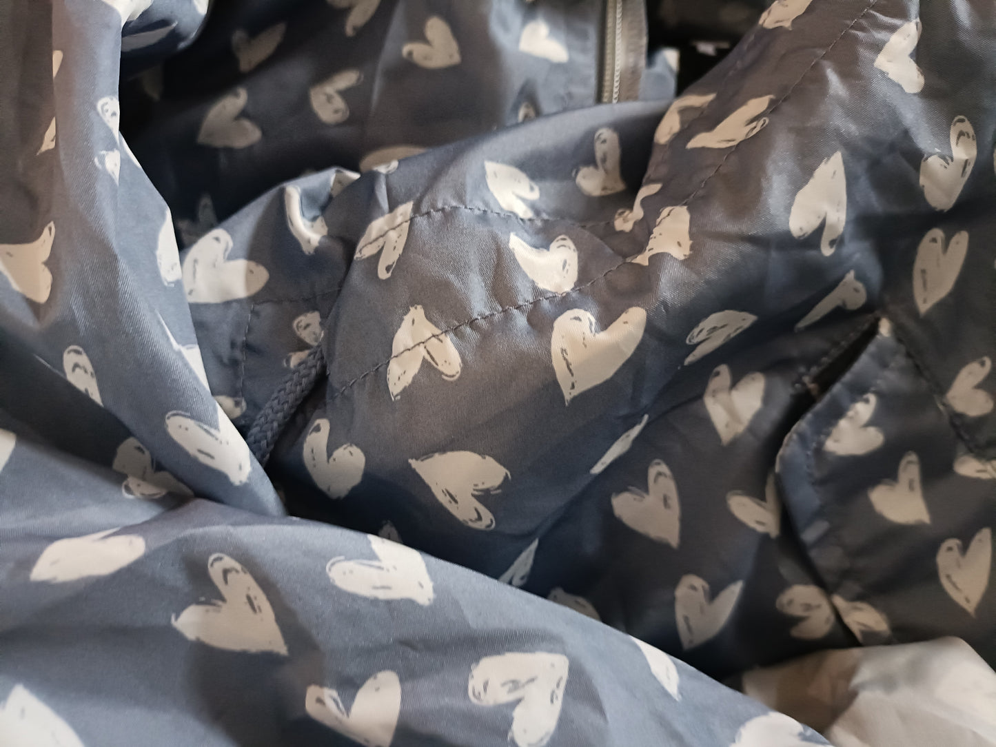 Grey Parka with Heart Print