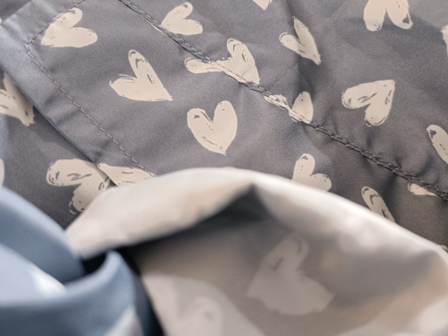 Grey Parka with Heart Print