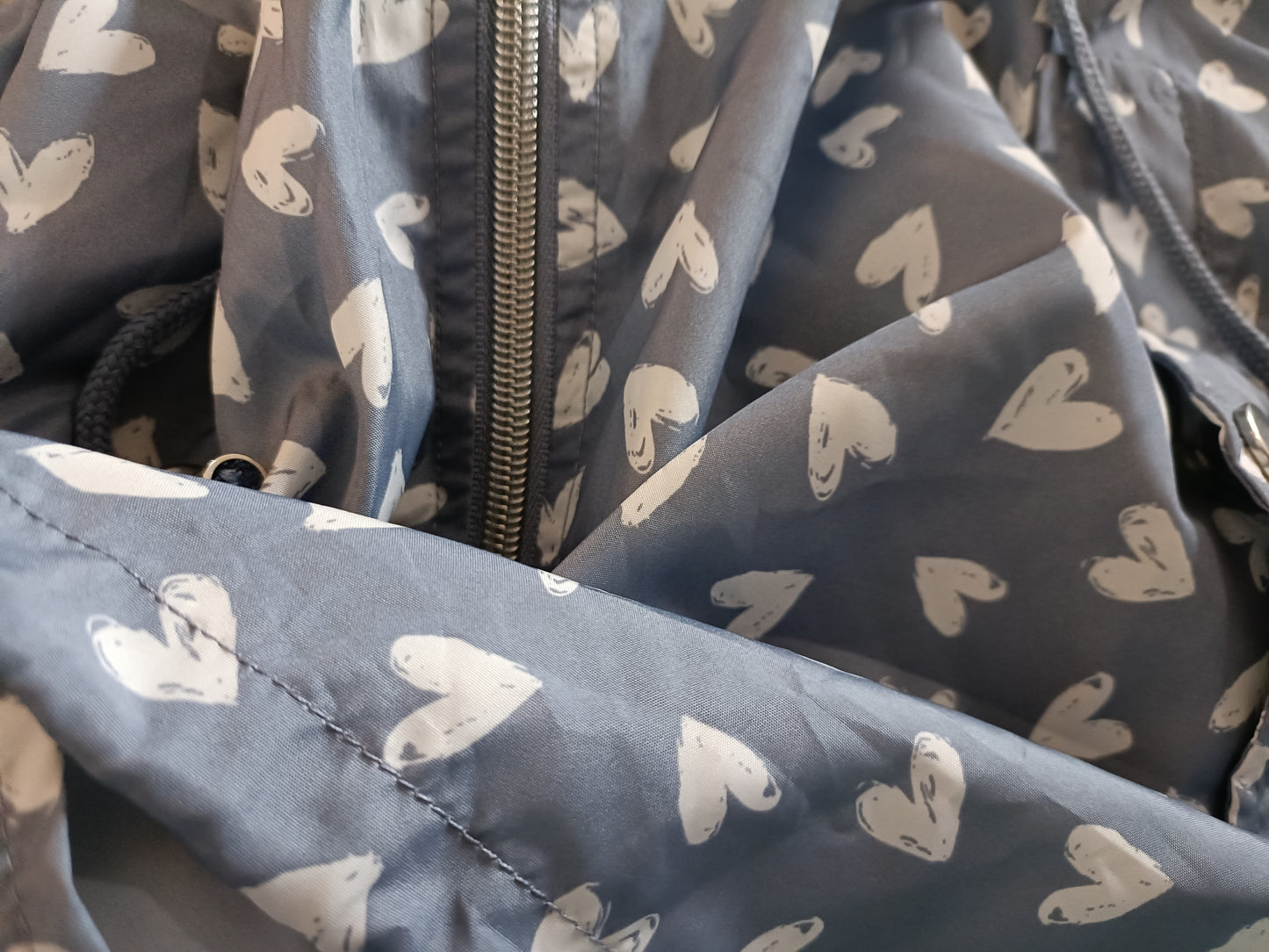 Grey Parka with Heart Print