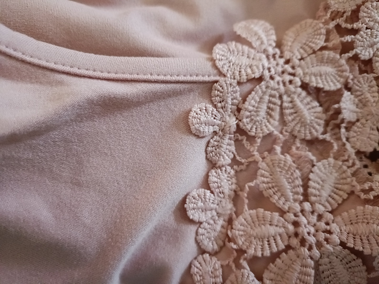Dusky Pink Sleeveless Top with Lace Neckline