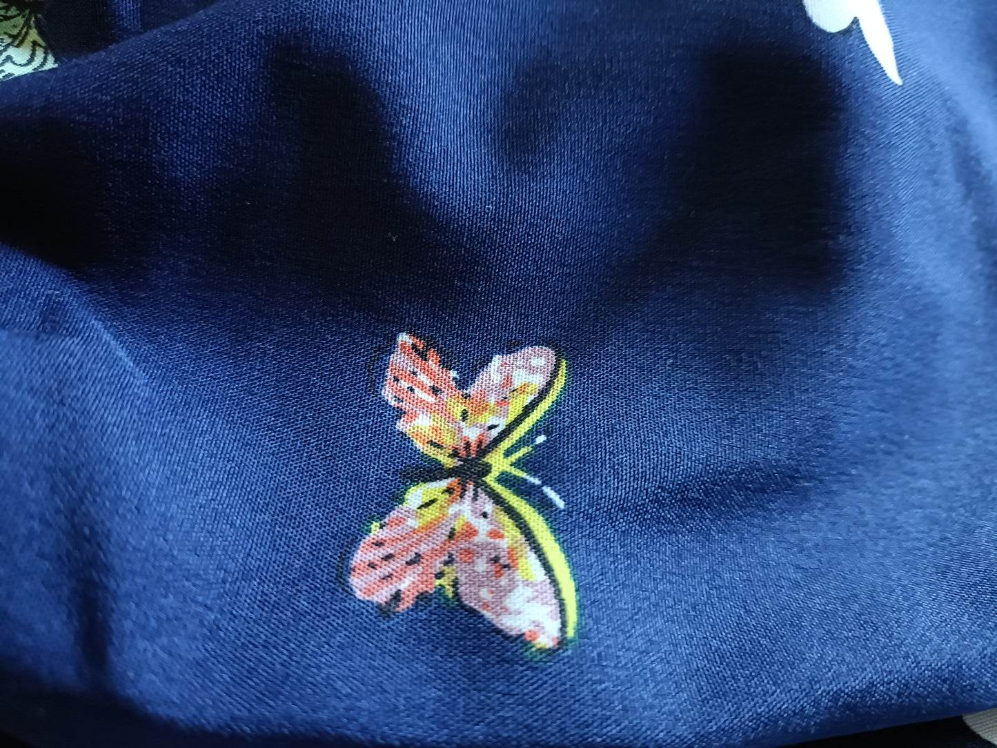 Navy Butterfly Print Dress with Scalloped Hem