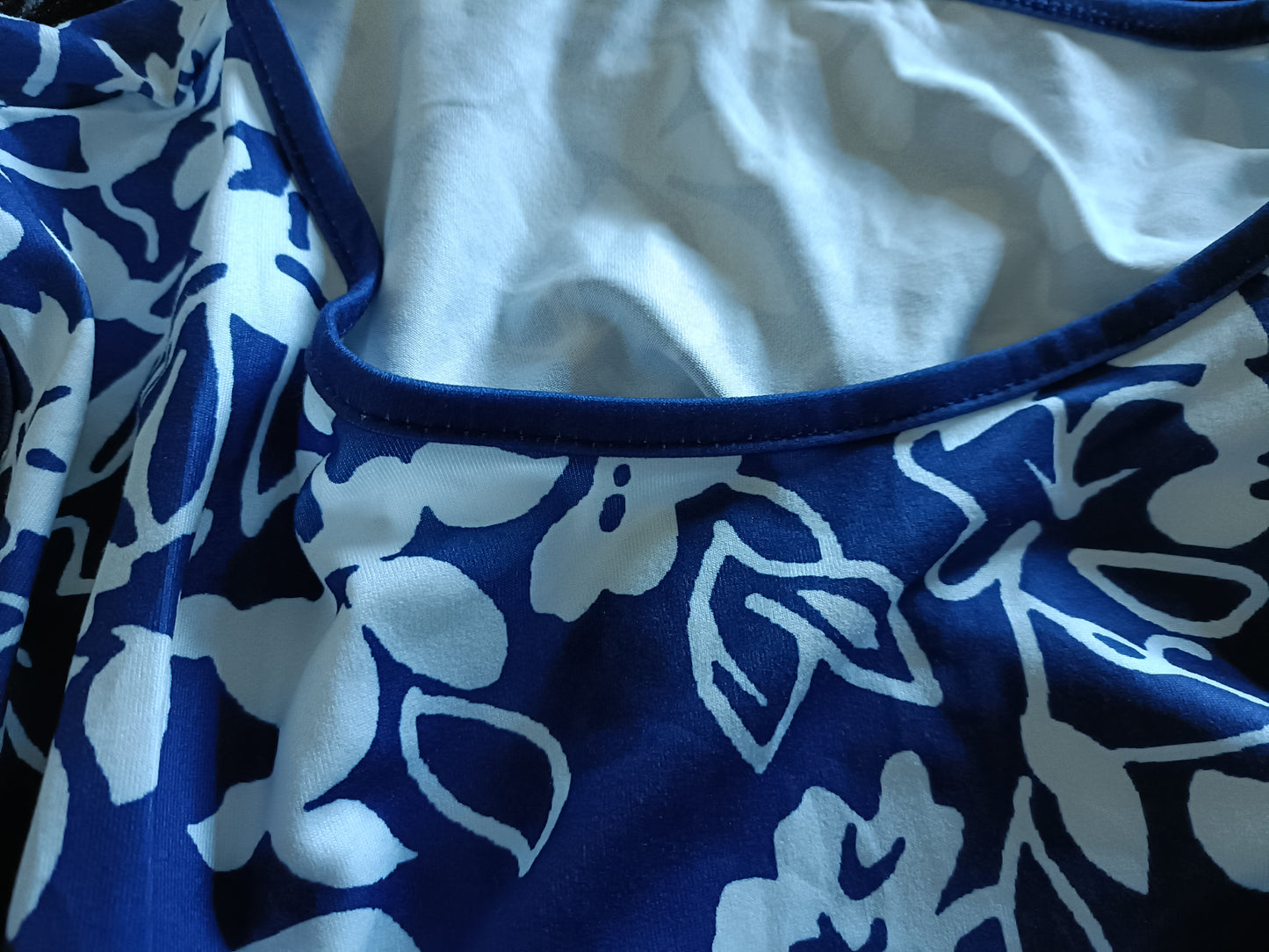 Navy and White Cold Shoulder Dress with Floral Pattern
