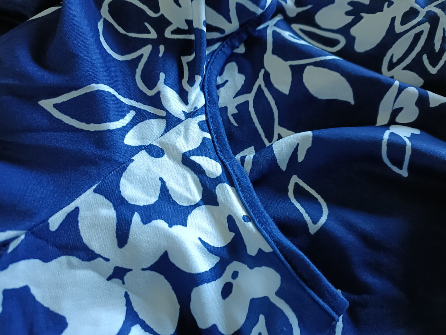 Navy and White Cold Shoulder Dress with Floral Pattern
