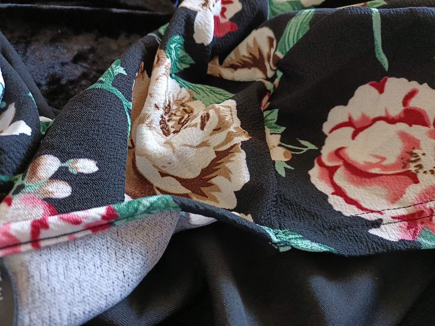 Long Black Waterfall Jacket/Cardigan with Floral Panel and Sleeves
