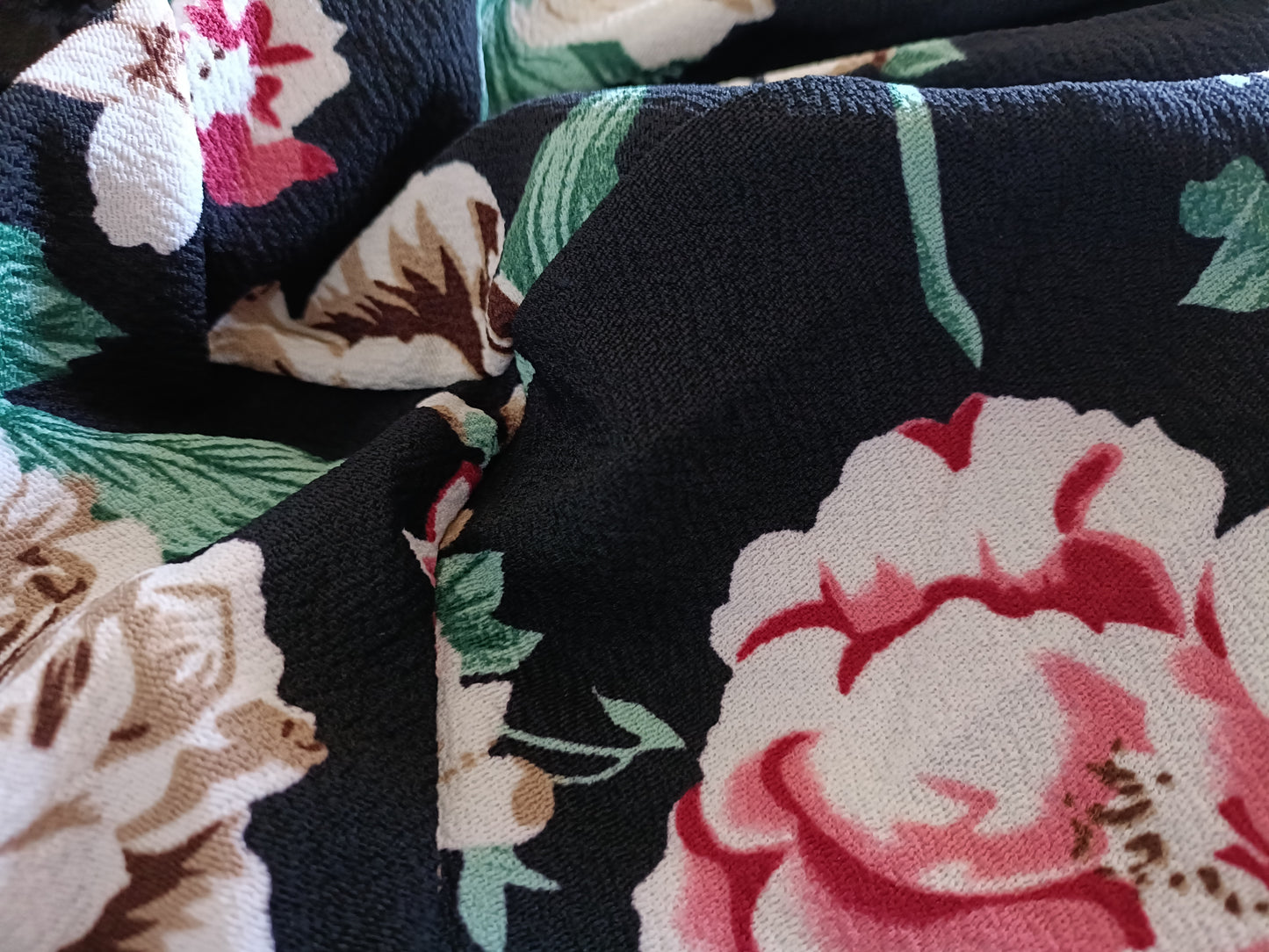 Long Black Waterfall Jacket/Cardigan with Floral Panel and Sleeves