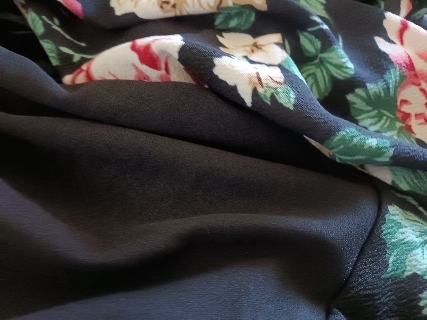 Long Black Waterfall Jacket/Cardigan with Floral Panel and Sleeves