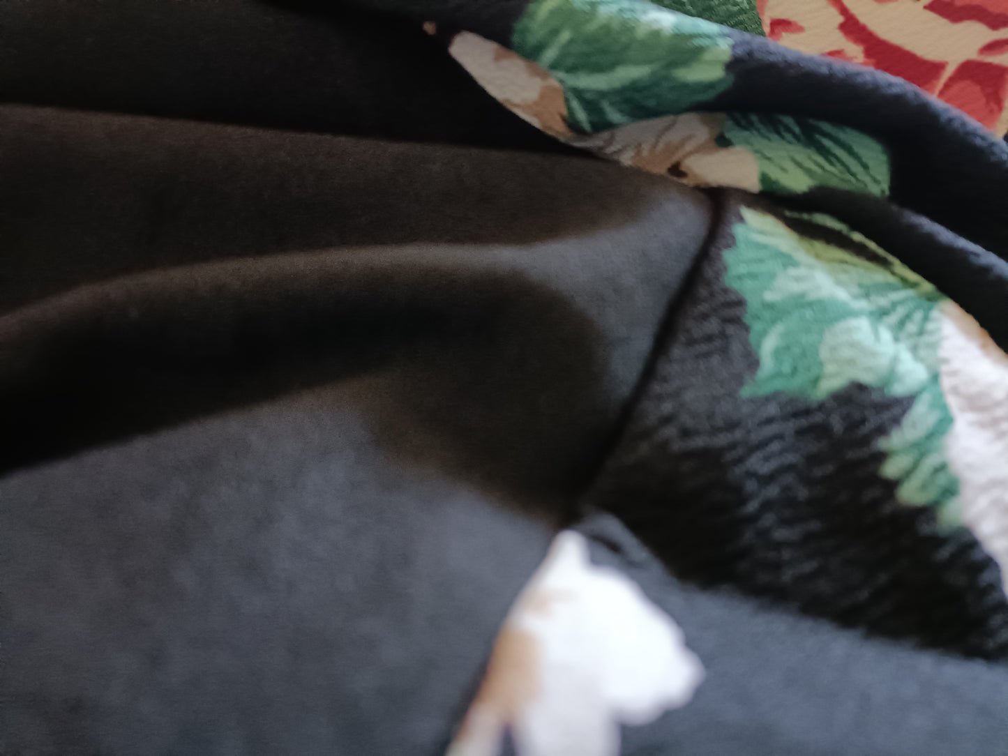 Long Black Waterfall Jacket/Cardigan with Floral Panel and Sleeves