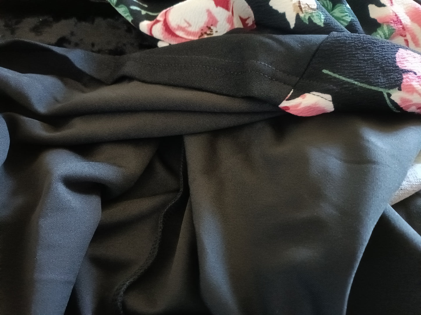 Long Black Waterfall Jacket/Cardigan with Floral Panel and Sleeves
