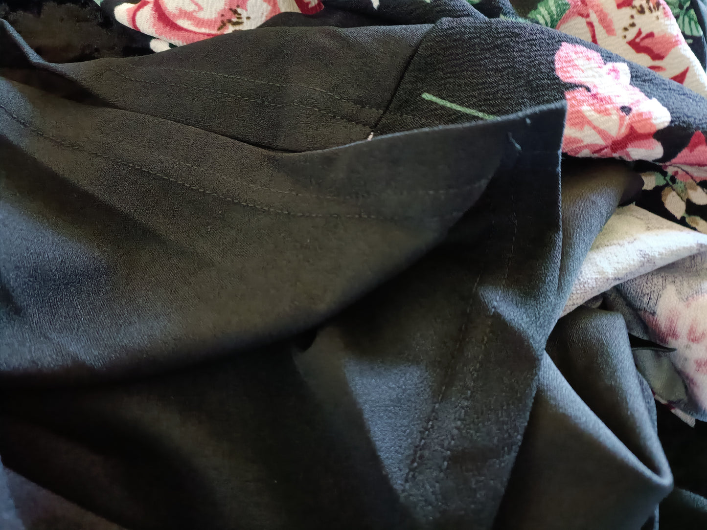 Long Black Waterfall Jacket/Cardigan with Floral Panel and Sleeves