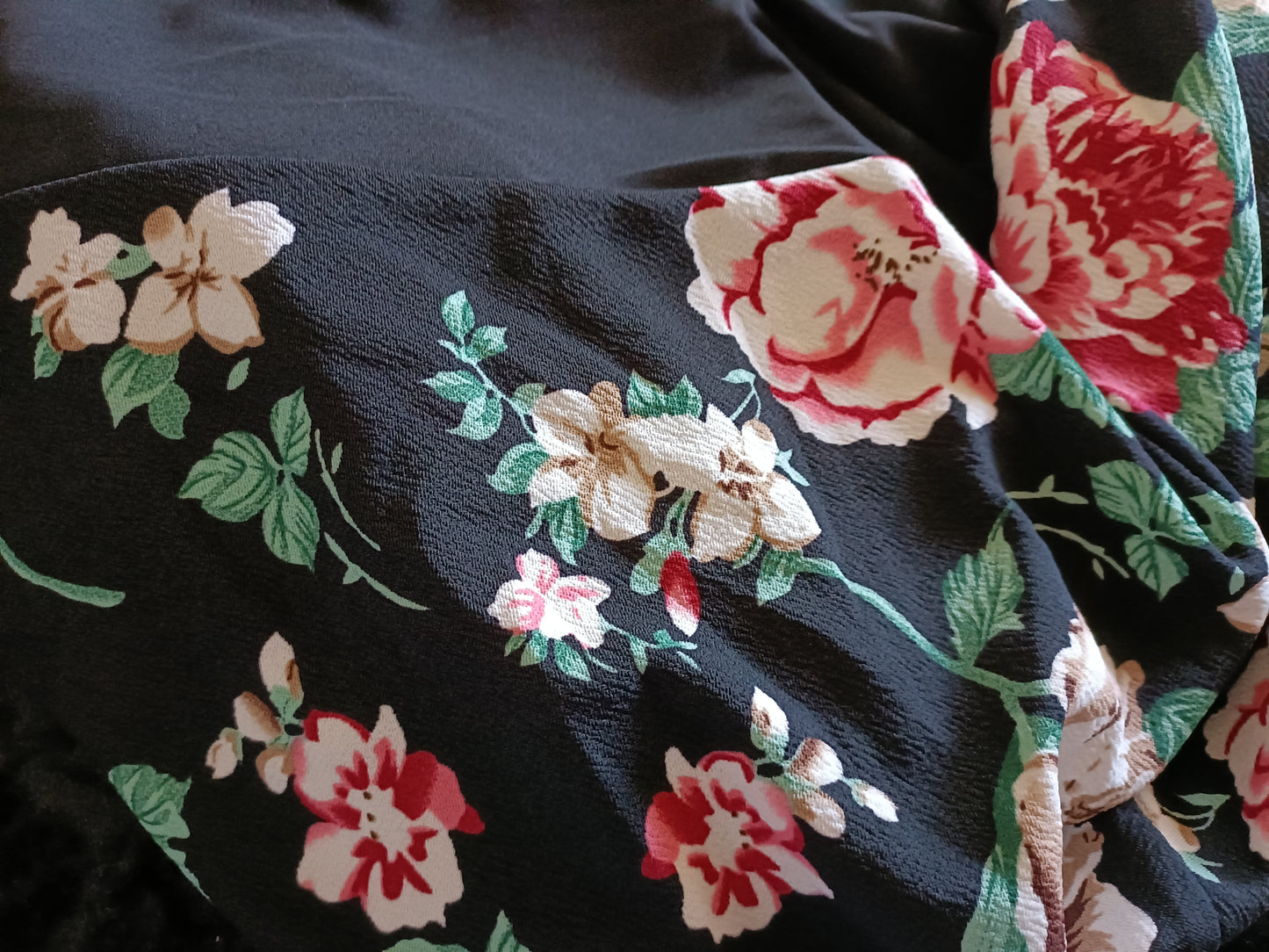 Long Black Waterfall Jacket/Cardigan with Floral Panel and Sleeves