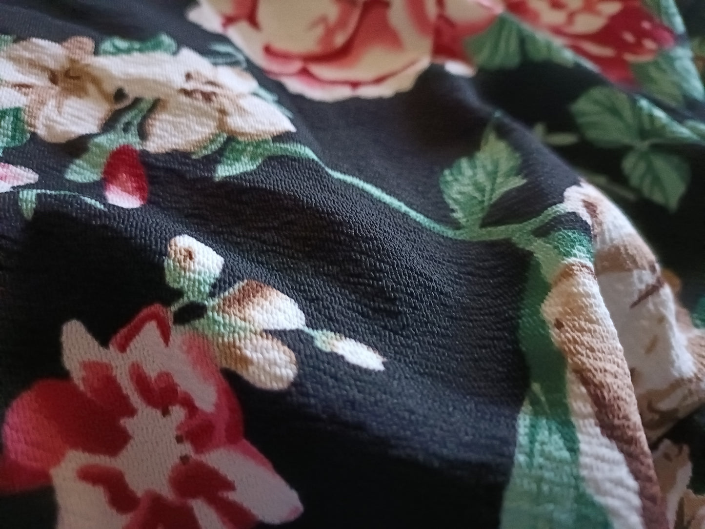 Long Black Waterfall Jacket/Cardigan with Floral Panel and Sleeves