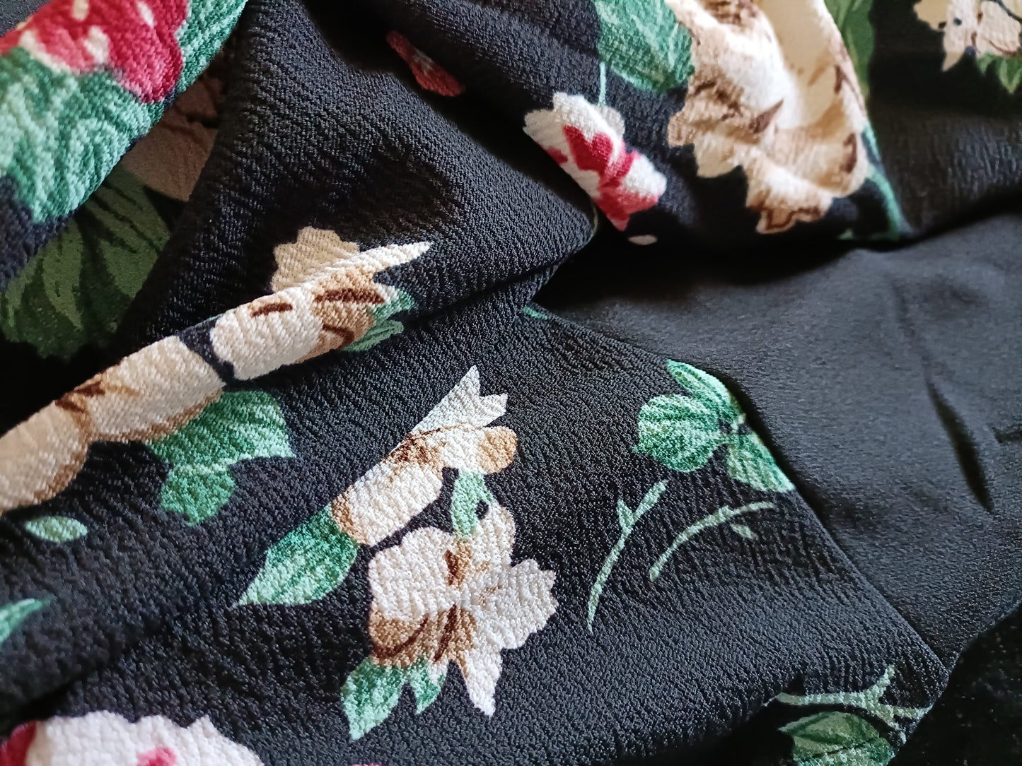 Long Black Waterfall Jacket/Cardigan with Floral Panel and Sleeves
