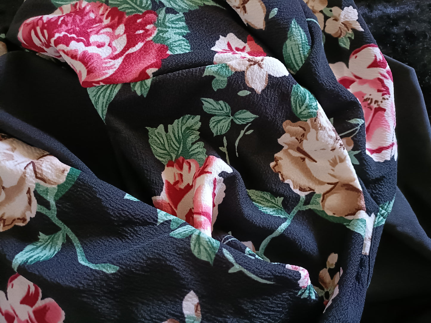 Long Black Waterfall Jacket/Cardigan with Floral Panel and Sleeves
