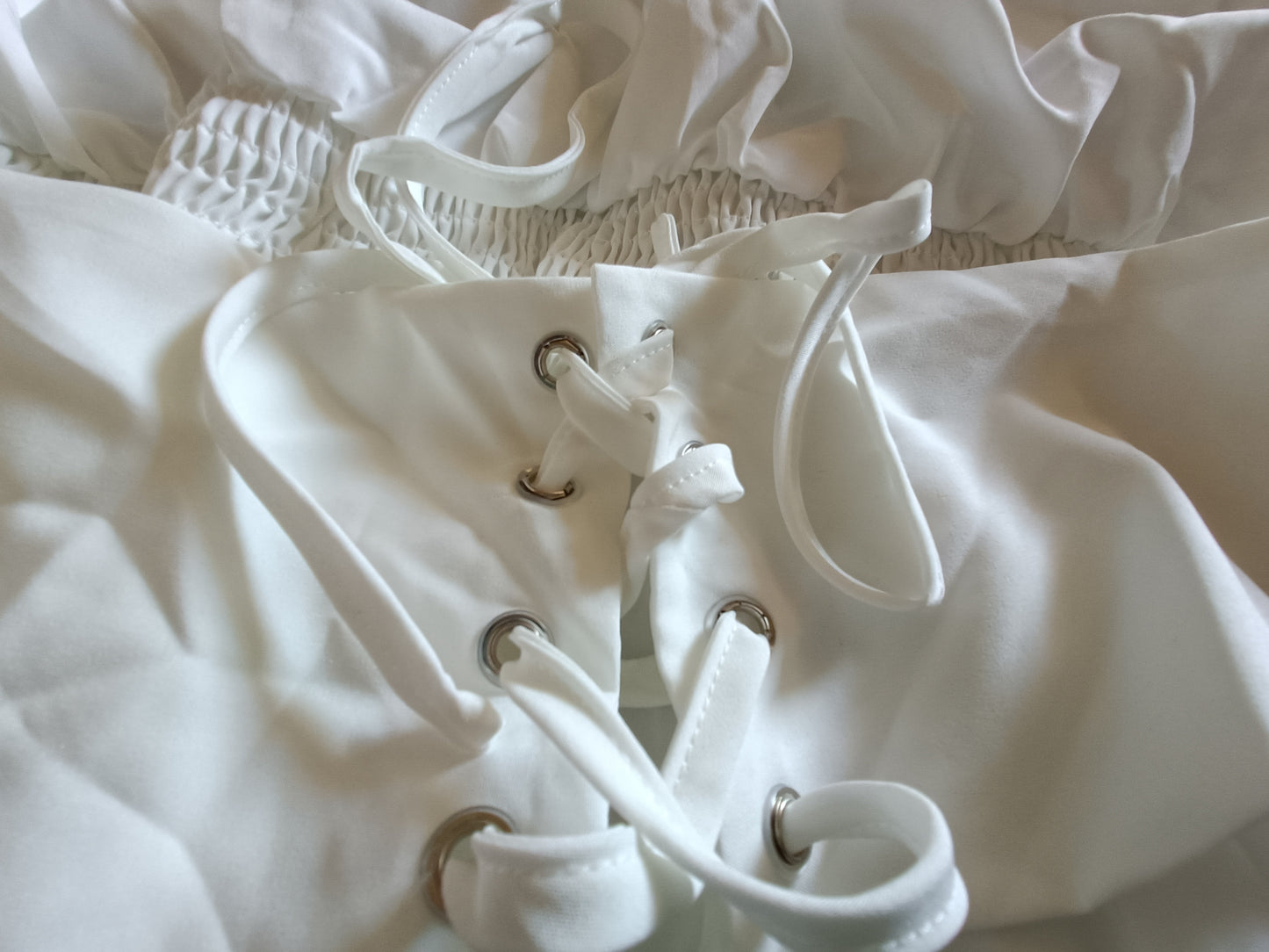 White Gypsy Style Top with Elasticated Waist and Tie Bodice