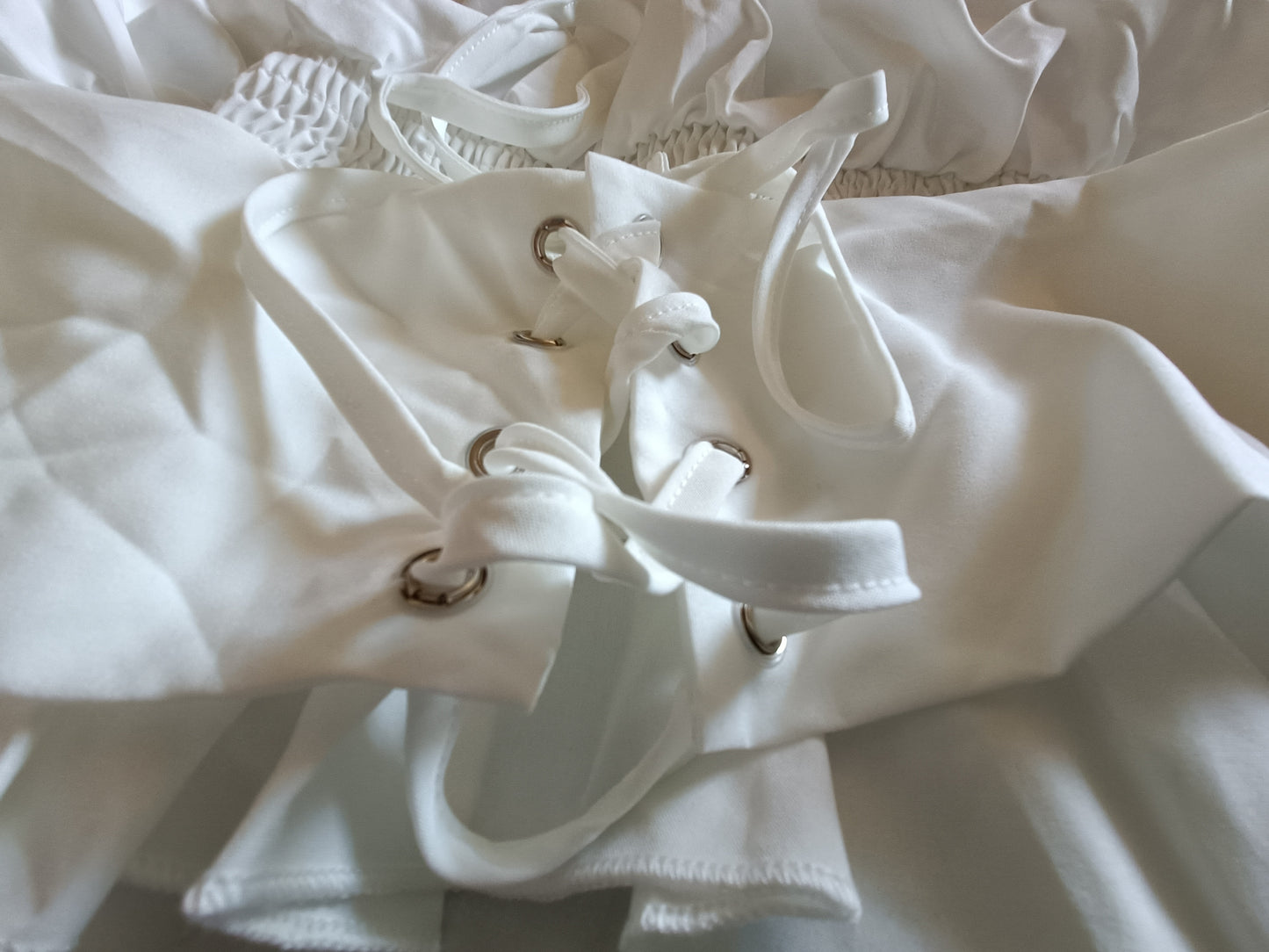 White Gypsy Style Top with Elasticated Waist and Tie Bodice